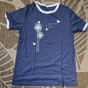 Blue Kids Shirt with Dandelion and Butterfly Design